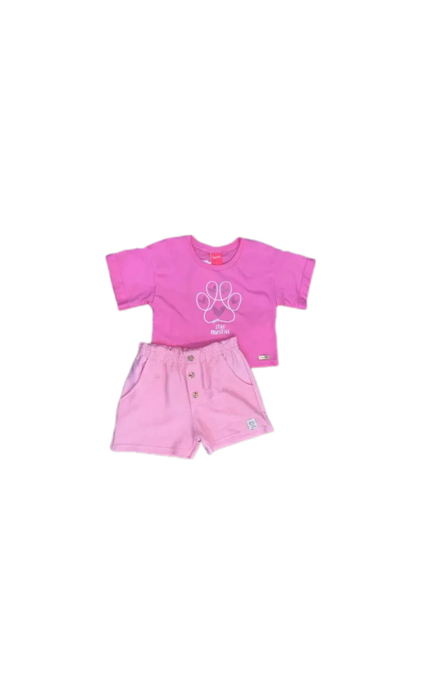 Conjunto Verão Fem Cinza Rosa Sweet