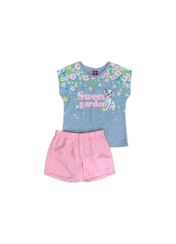 Conjunto Verão Fem Cinza Rosa Sweet